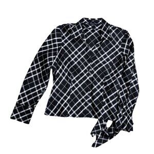JONES NEW YORK SIGNATURE Women's LARGE Black Checkered Blouse Top Shirt Wrap​​​